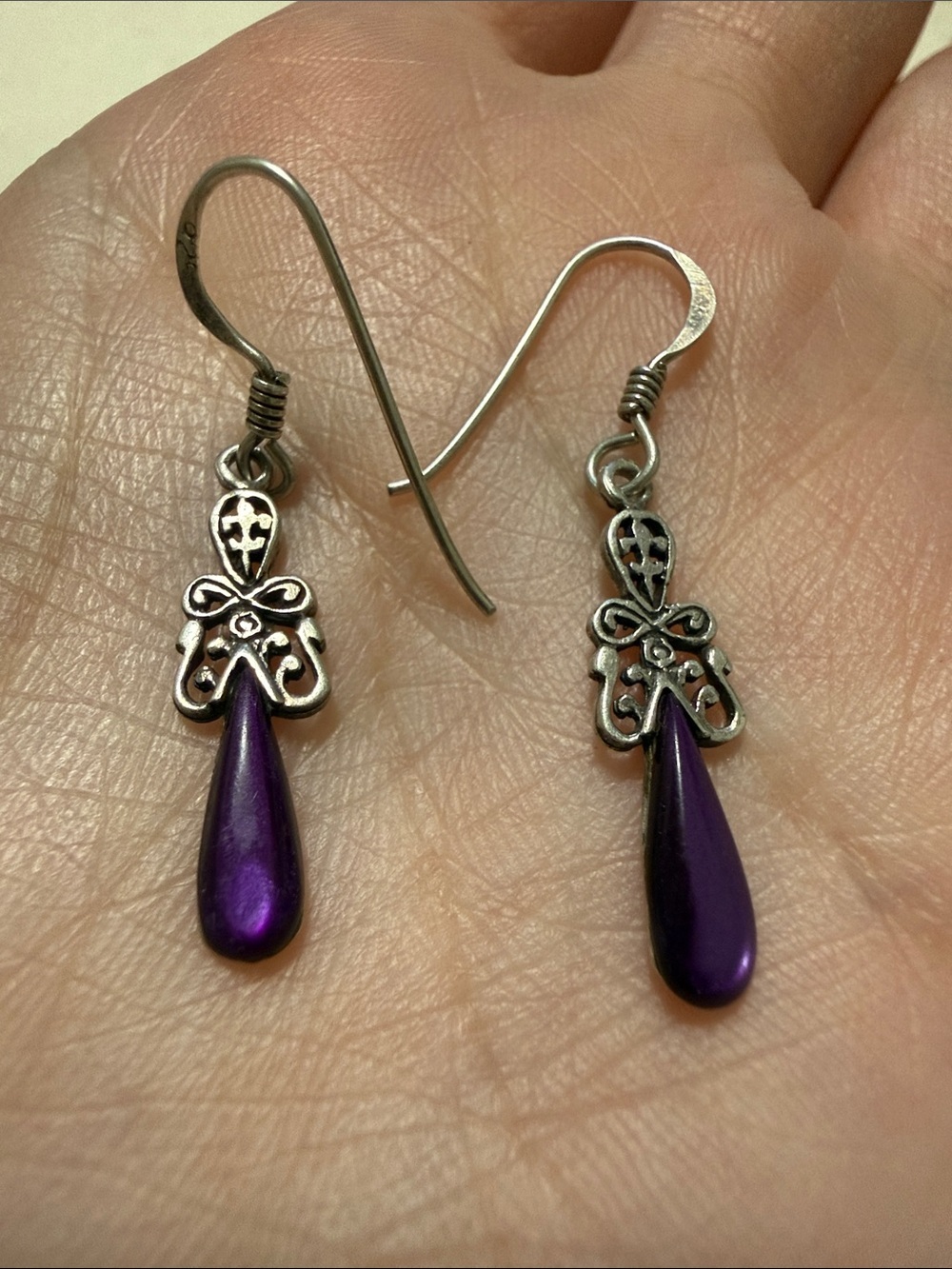 Sterling silver 925 Purple Teardrop Dangle Earrings
